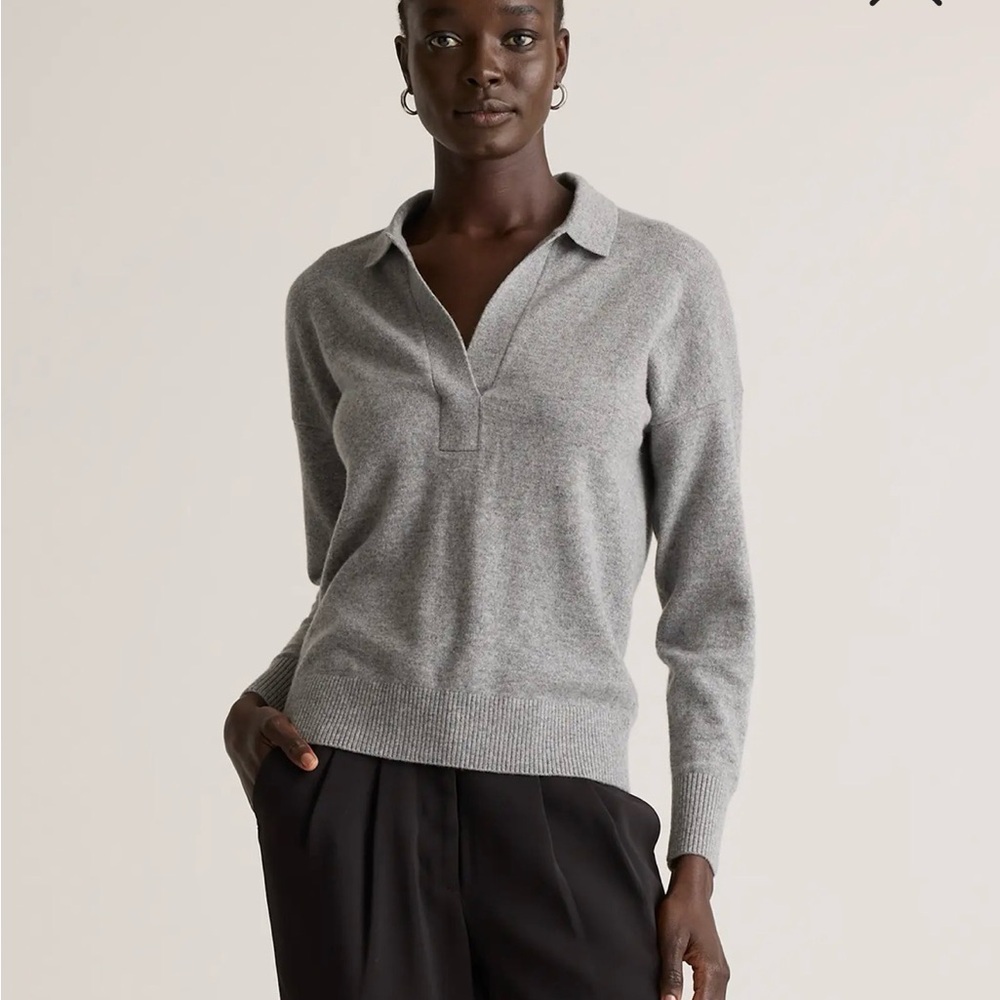 Quince Mongolian Cashmere Polo Sweater in Heather Gray